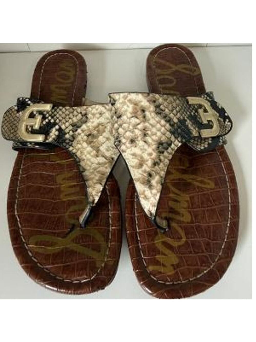 Sam Edelman Python Snakeskin Print Slide Thong Sandals Size 7.5